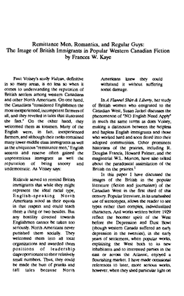 Remittance Men, Romantics, and Regular Guys: the Image of British Immigrants in Popular Western Canadian Fiction by Frances W