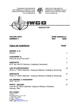 Table of Contents : Page