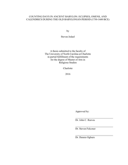 Counting Days in Ancient Babylon: Eclipses, Omens, and Calendrics During the Old Babylonian Period (1750-1600 Bce)