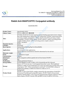 Rabbit Anti-SNAPC3/FITC Conjugated Antibody
