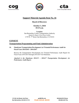 Support Material Agenda Item No. 16