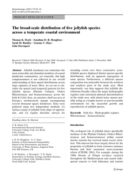 The Broad-Scale Distribution of Five Jellyfish Species Across a Temperate