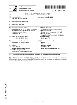 Triarylsilyl(Meth)Acryloyl-Containing Polymers for Marine Coating Compositions