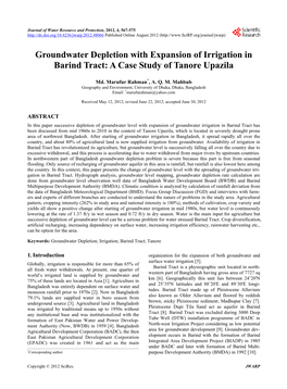 Groundwater Depletion with Expansion of Irrigation in Barind Tract: a Case Study of Tanore Upazila