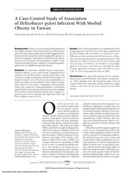 A Case-Control Study of Association of Helicobacter Pylori Infection with Morbid Obesity in Taiwan