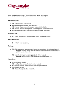 Use and Occupancy Classifications with Examples