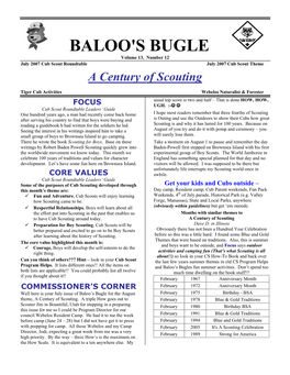 BALOO's BUGLE Volume 13, Number 12 July 2007 Cub Scout Roundtable July 2007 Cub Scout Theme a Century of Scouting