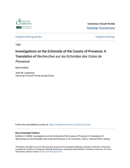 Investigations on the Echinoids of the Coasts of Provence: a Translation of Recherches Sur Les Echinides Des Cotes De Provence