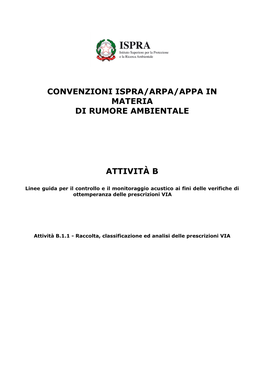 Convenzioni Ispra/Arpa/Appa in Materia Di Rumore Ambientale