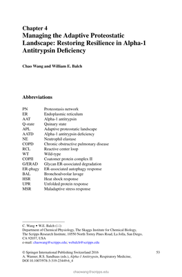 Managing the Adaptive Proteostatic Landscape: Restoring Resilience in Alpha-1 Antitrypsin Deficiency