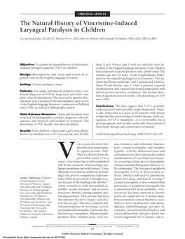 The Natural History of Vincristine-Induced Laryngeal Paralysis in Children