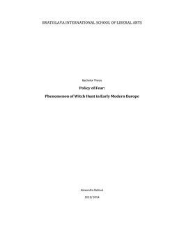 Policy of Fear: Phenomenon of Witch Hunt in Early Modern Europe