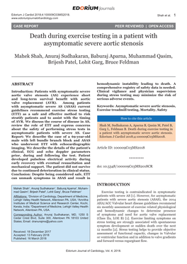 Death During Exercise Testing in a Patient with Asymptomatic Severe Aortic Stenosis