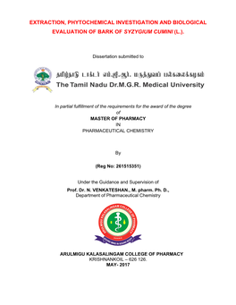 Extraction, Phytochemical Investigation and Biological Evaluation of Bark of Syzygium Cumini (L.)