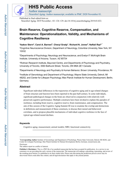 Brain Reserve, Cognitive Reserve, Compensation, and Maintenance: Operationalization, Validity, and Mechanisms of Cognitive Resilience
