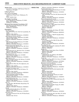 Executive Branch—2010 Registrations by Lobbyist Name