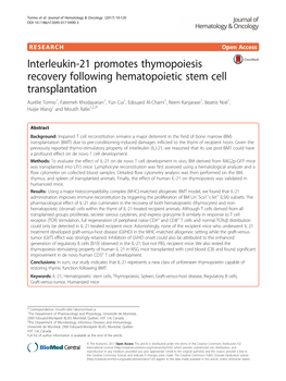 Interleukin-21 Promotes Thymopoiesis Recovery Following Hematopoietic