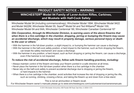 WARNING WINCHESTER® Model 94 Family of Lever-Action Rifles, Carbines, and Muskets with Half-Cock Safety