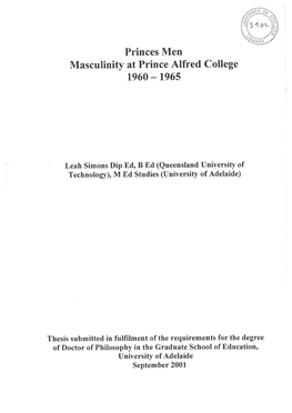 Masculinity at Prince Alfred College 1960-1965