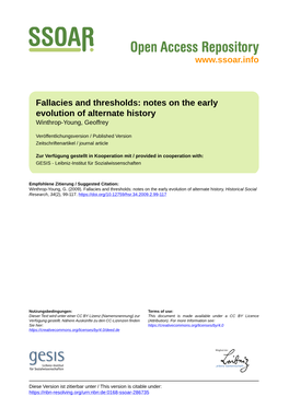 Fallacies and Thresholds: Notes on the Early Evolution of Alternate History Winthrop-Young, Geoffrey