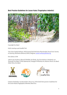 Best Practice Guidelines for Lesser Kudu (Tragelaphus Imberbis)