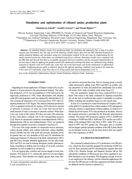 Simulation and Optimization of Ethanol Amine Production Plant