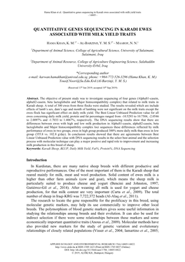 Hama Khan, K. M. – Al-Barzinji, Y. M. S. – Maarof, N. N.: Quantitative Genes Sequencing in Karadi Ewes Associated With