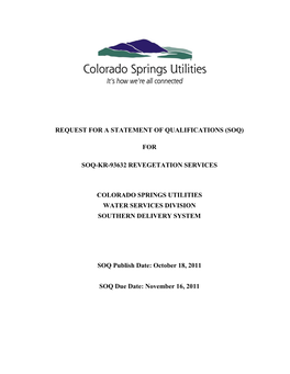 Colorado Springs Utilities Water Services Division Southern Delivery System