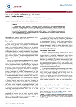 Bone Allografts in Dentistry