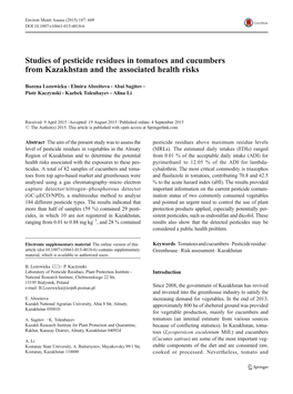 Studies of Pesticide Residues in Tomatoes and Cucumbers from Kazakhstan and the Associated Health Risks