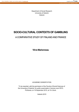 Socio-Cultural Contexts of Gambling