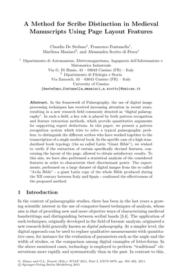 A Method for Scribe Distinction in Medieval Manuscripts Using Page Layout Features