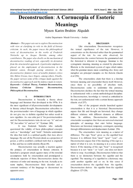 Deconstruction: a Cornucopia of Esoteric Meanings Myson Karim Ibrahim Alqudah