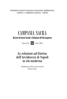 CAMPANIA SACRA Rivista Di Storia Sociale E Religiosa Del Mezzogiorno