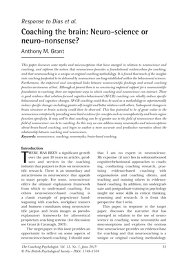 Coaching the Brain- Neuro-Science Or Neuro-Nonsense?