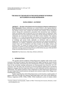 The Role of the Relief in the Development of Human Settlements in Huşi Depression