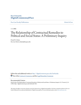 The Relationship of Contractual Remedies to Political and Social Status: a Preliminary Inquiry David S