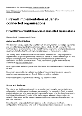 Firewall Implementation at Janet-Connected Organisations