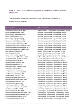 Bock, P. (2012) List of Lace Corals (Bryozoa) in Port Phillip