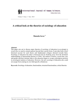 A Critical Look at the Theories of Sociology of Education