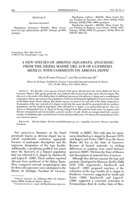 A New Species of Abronia (Squamata:Anguidae) from the Sierra Madre Del Sur of Guerrero, Mexico, with Comments on Abronia Deppii