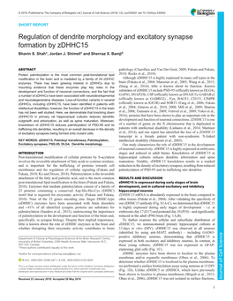 Regulation of Dendrite Morphology and Excitatory Synapse Formation by Zdhhc15 Bhavin S