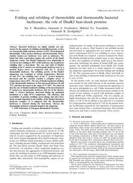 Folding and Refolding of Thermolabile and Thermostable Bacterial Luciferases: the Role of Dnakj Heat-Shock Proteins