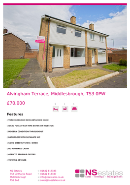 Alvingham Terrace, Middlesbrough, TS3 0PW £70,000