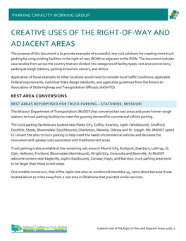 Creative Uses of the Right-Of-Way and Adjacent Areas-2018 | 1 PARKING CAPACITY WORKING GROUP