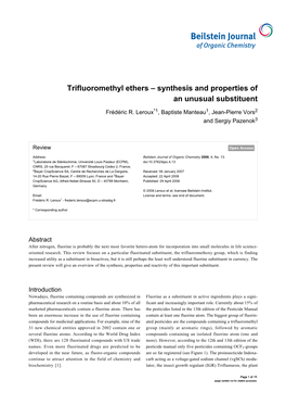 Trifluoromethyl Ethers – Synthesis and Properties of an Unusual Substituent