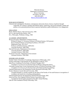 Sharon R. Krause Department of Political Science Brown University Providence, RI 02912 (401) 863-6095 Sharon Krause@Brown.Edu