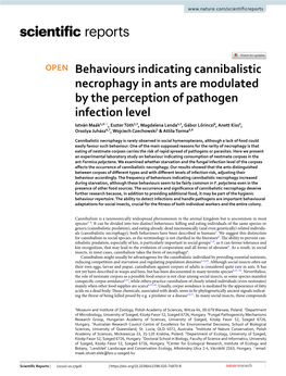 Behaviours Indicating Cannibalistic Necrophagy in Ants Are Modulated