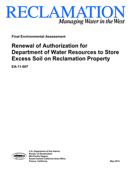 Renewal of Authorization for Department of Water Resources to Store Excess Soil on Reclamation Property