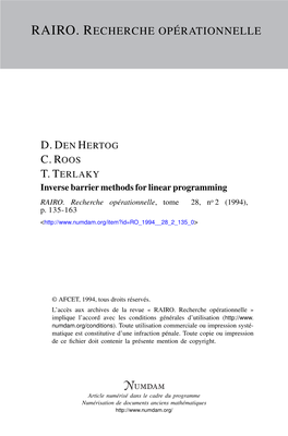 Inverse Barrier Methods for Linear Programming RAIRO